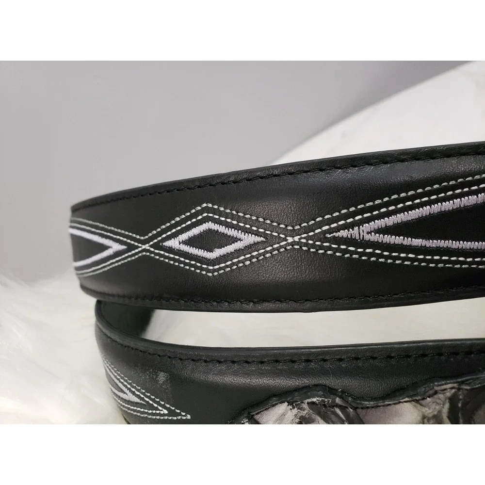 Cody James Mens Embroidered Pirarucu‎ & Bovine Leather Belt Size 46 BLACK